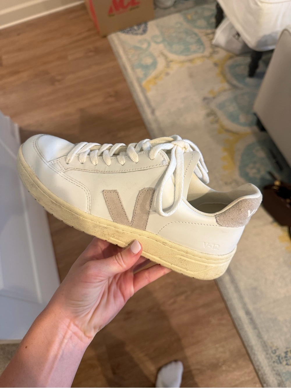 Veja White Leather & Grey Suede V-12 Women's Sneaker